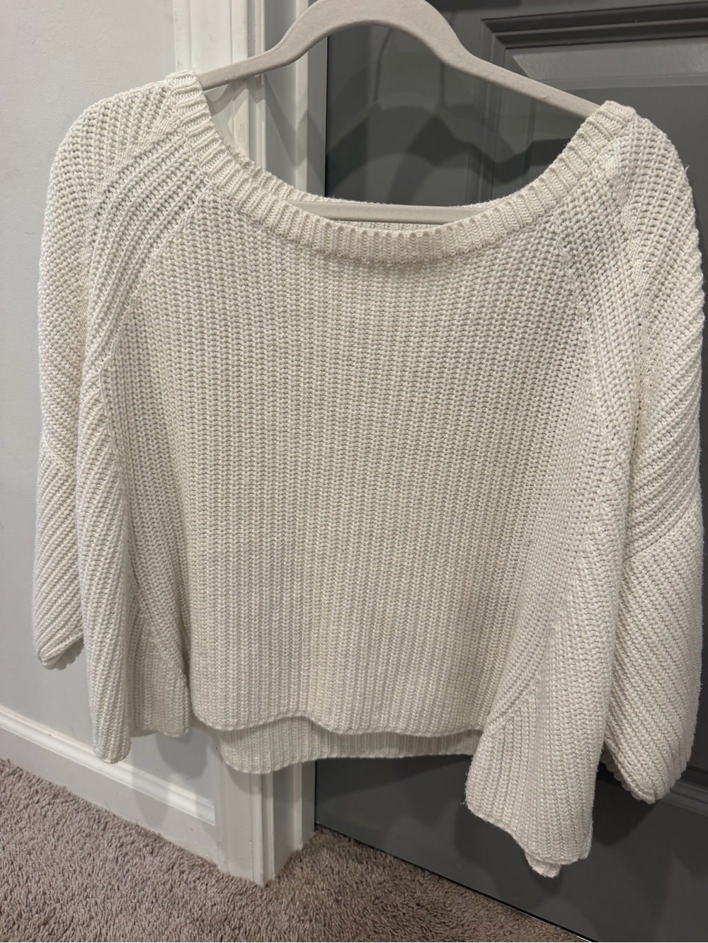 Free People Cream Ribbed Scoop Neck Sweater